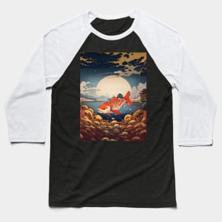 Majestic Koi: Prosperity, Good Luck, and Beauty on a Dark Background Baseball T-Shirt